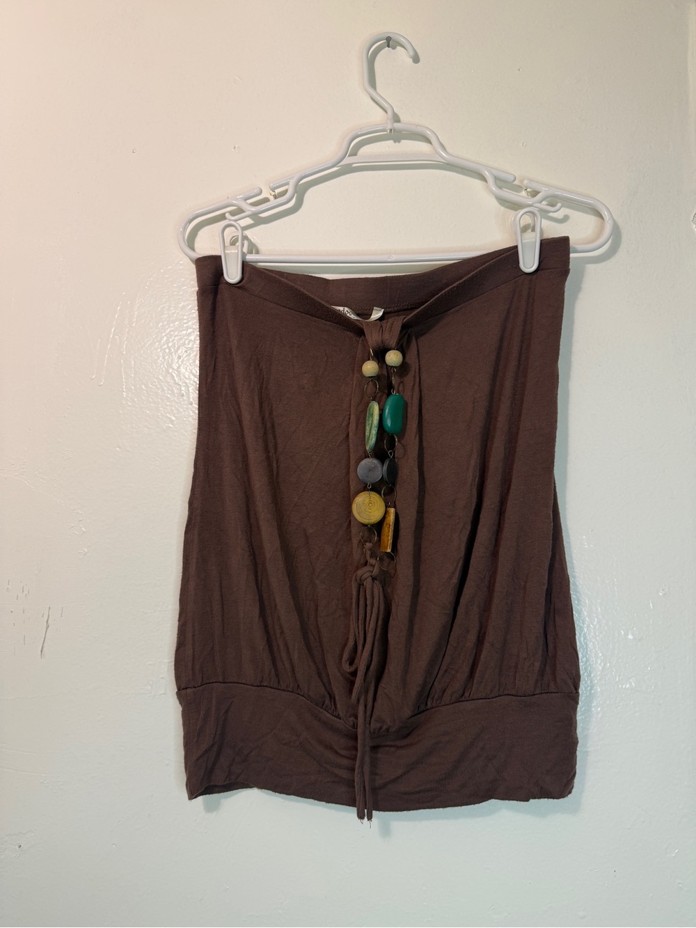 Misope Brown Beaded Tube Top - Y2K Boho Fairycore Strapless Blouse